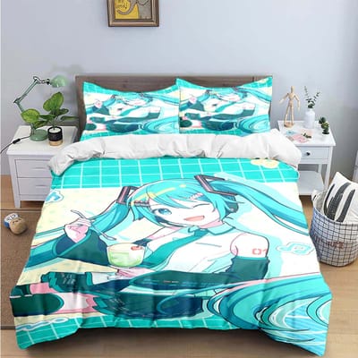 Cartoon Kawaii Virtuele Zangeres H-Hatsune-Miku Beddengoed Sets Beddengoed Set Dekbedovertrek Beddekenset Beddengoed Set Cadeau 180*220cm 3pcs