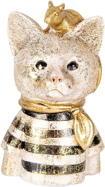 Clayre & Eef Decoratie Beeld Kat 11x9x18 cm Wit Zwart Kunststof