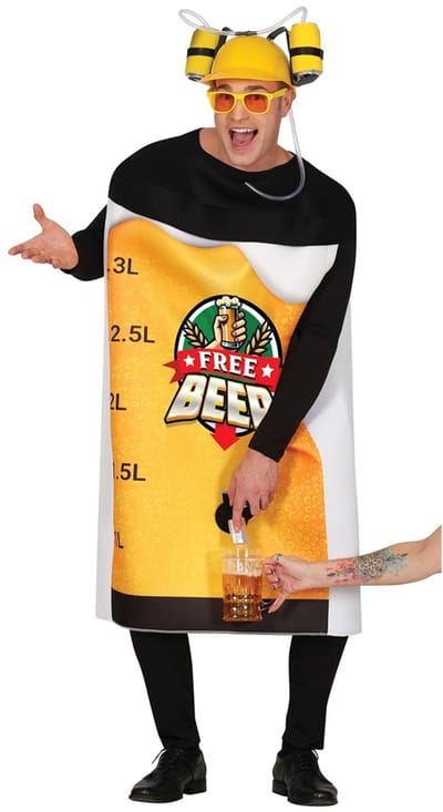Funny Fashion – Bierfles “Free Beer” Kostuum Volwassenen One Size met Drankzak