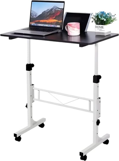 Mobiel Zit-Sta-Bureau - Laptopbureau - Werktafel - Laptopstandaard - Voor Studenten & Thuiskantoor - In Hoogte Verstelbaar met Wielen - Zwart
