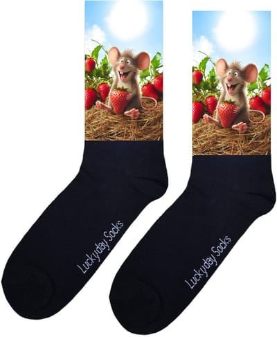 Muis - Opkikker - Grappige sokken - Valentijns cadeau - Verjaardag cadeau - Sint cadeau - Leuke sokken - Aparte sokken - Vrolijke sokken - Boer - Aardbei - Grappige cadeau - Kerstsokken - Vaderdag - Moederdag - Socks maken Happy - 37-44