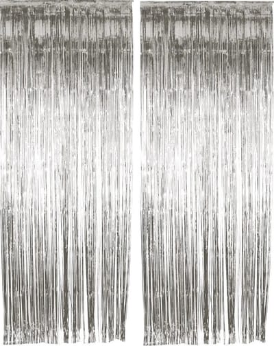 Folie deurgordijn versiering - 2x - zilver - 244 x 91 cm - glitter and glamour wanden - grote oppervlakten maken in glitter folie