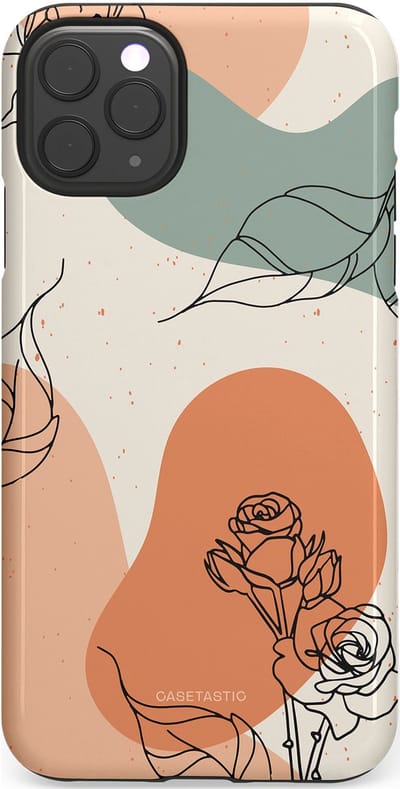 Casetastic hoesje geschikt voor Apple iPhone 11 Pro Max - Dubbellaagse bescherming - Lijnenspel roos - Fashion Case - Saliegroen Perzik Zand