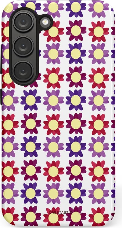 Casetastic Hoesje Geschikt voor Samsung S23 - Stijlvolle Beschermende Duo-layer Case - Rood Paarse Roze Madelief Bloementjes