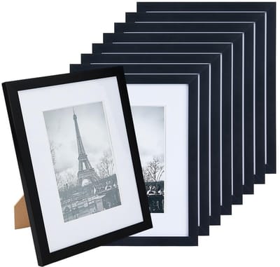 Dailygoods- Fotolijst Set van 8 - Zwart PVC - 20x25 cm - Rechthoekig - Wandmontage/Tafelplaatsdecoratie - Eenvoudig Design - Lijst