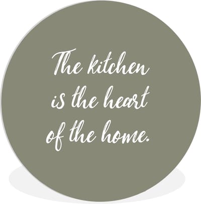 WallCircle® Wandcirkel 140x140 cm - Muurcirkel Spreuken - The kitchen is the heart of the home - Quotes - Muurdecoratie woonkamer - Wanddecoratie slaapkamer - Kamer decoratie accessoires - Ronde schilderijen
