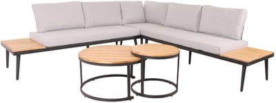 Tuinset MCW-H54c, loungeset, bijzettafel Spun Poly Acaciahout Staal ~ lichtbruin, kussens lichtgrijs