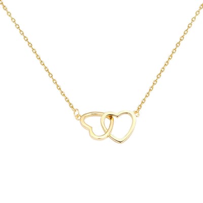 Plux Fashion Dubbele Hartjes ketting - Goud - 2mm/45cm + 5cm Verlengstuk - Hartje Ketting - Ketting Met Hartje - Hartjes Ketting - Ketting Hartje - Gouden Ketting Dames - Ketting Met Hanger - Gouden Hartje Ketting - Moederdag Cadeau