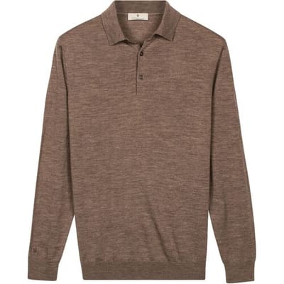 Thomas Maine Trui Placket Button-Up Fine Merino Single Knit Taupe / male