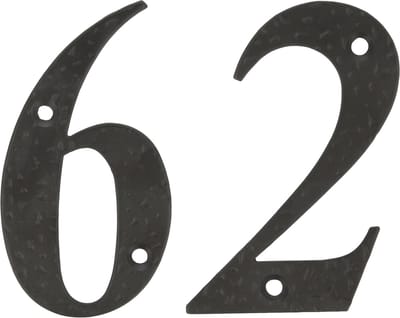 AMIG Huisnummer 62 - massief gesmeed staal - 10cm - incl. bijpassende schroeven - zwart