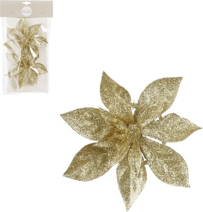 House of Seasons Decoratie bloemen op clip - 2x st - goud -15 cm - polystyreen