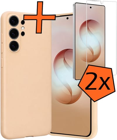 Hoes - Met 2x Screenprotector - Geschikt voor Samsung Galaxy S26 Ultra - Sterk & Shockproof - Back Cover - Siliconen Case - Telefoon Hoes - Zand