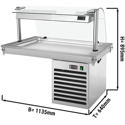 GGM Gastro Einbau Kühlplatte - 1000mm - +2 bis +8 °C - 3x GN 1/1 - 350 Watt - mit Glas-Hustenschutz Zilver