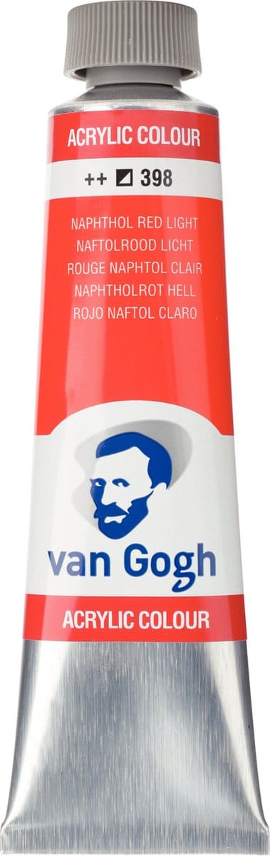 Van Gogh Acrylverf Rood - Acrylpaint - 398 Naftolrood Licht - Acrylic Verf Paint - Acrylaatverf - Rode Hobbyverf - Watergedragen Verf - Sneldrogende Pigmentrijke Verf - 40ml
