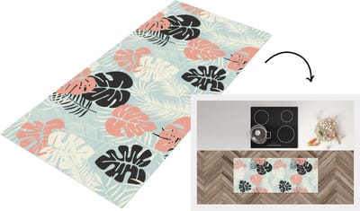 Keukenloper - Loper keuken - Bladeren - Monstera - Pastel - Hawaii - Patronen - 120x50 cm - Keukenloper vinyl