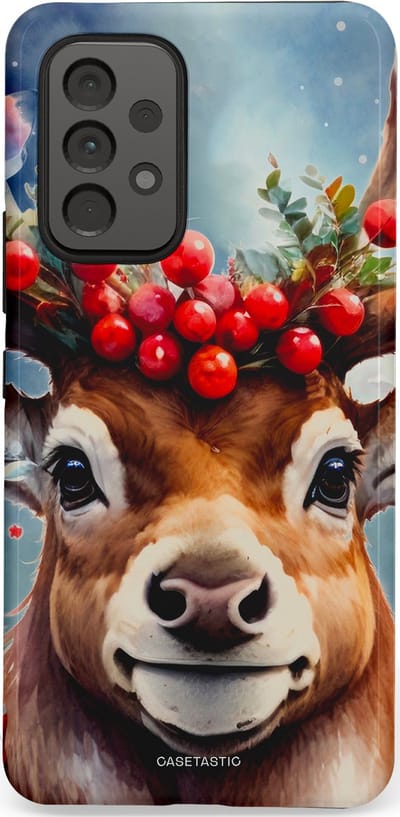 Casetastic hoesje geschikt voor Samsung Galaxy A53 (2022) 5G - Dubbellaagse bescherming - Rudolph het Kerst Rendier - Fashion Case - Zilver Taupe Donkergrijs Perzik