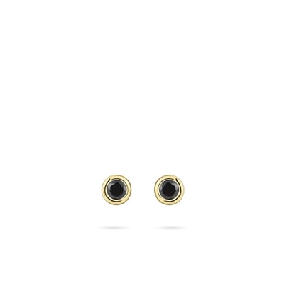 Gisser Jewels - Oorstekers E1001YZ - geelgoud verguld zilver - zwarte stenen in gladomzetting - 5mm