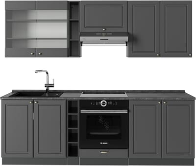 Vicco Fame-Line Complete keukeneenheid – 235 cm, WB Antraciet Anthrazit-Gold Landhaus