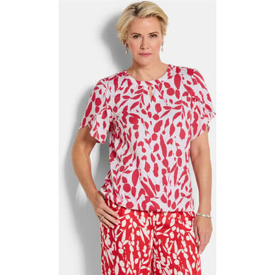 Elegante blouse met speciale kapmouwtjes - rood / wit / gedess. - Gr. 21 van Goldner Fashion