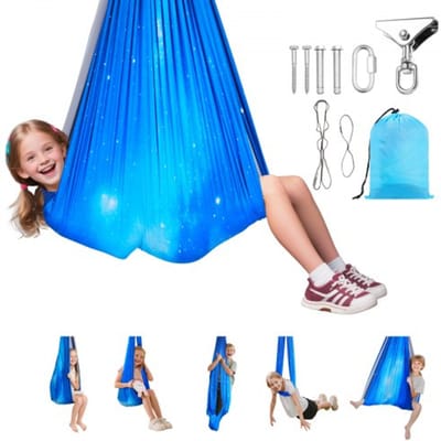 VEVOR Aerial Yoga Hangmat Set gemaakt van dubbellaags stof, Aerial Yoga Schommel, Yoga Schommel met 360° draaibare ophanging & O-Sling & 136,07 kg max. draagvermogen, Hangende Schommels Blauw
