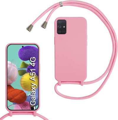 HB Hoesje Geschikt voor Samsung Galaxy A51 Roze - Siliconen Back Cover met Koord