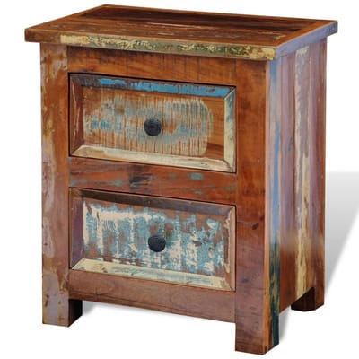 vidaXL - Nachtkastje - met - 2 - lades - massief - gerecycled - hout