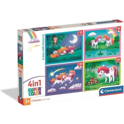 Clementoni - Kinderpuzzel 4 in 1 - Een Dag met Eenhoorns - 12, 16, 20 en 24 Stukjes - Vanaf 3 Jaar