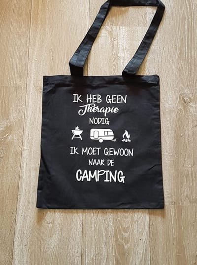 Camping Tas Zwart - Ik Moet Gewoon Naar De Camping - Katoenen Draagtas - Shopper - Cadeau Voor Campingliefhebber