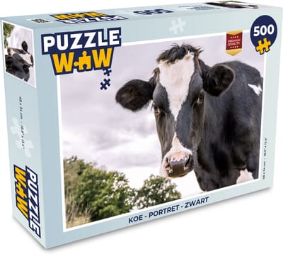 Puzzel Koe - Dier - Portret - Zwart - Legpuzzel - Puzzel 500 stukjes