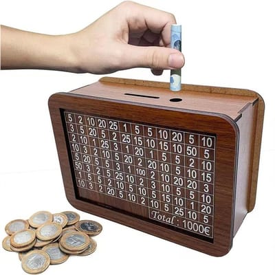 Nouvelle tirelire en bois réutilisable, boîte d'épargne artisanale avec objectifs d'économie d'argent, compteur de stockage d'argent fait à la main pour enfants gray