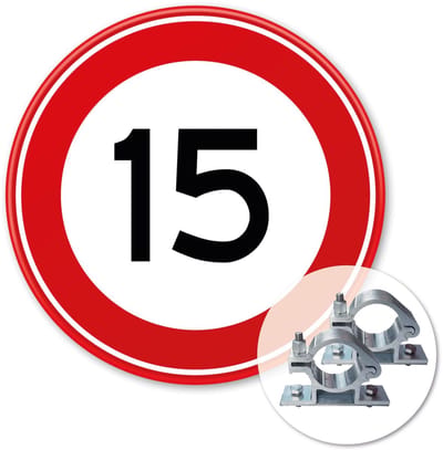 Verkeersbord Maximum snelheid 15km - A01-15 - Weerbestendig Aluminium - Ø60 cm - Bevestiging: Met paalbeugels Ø48mm