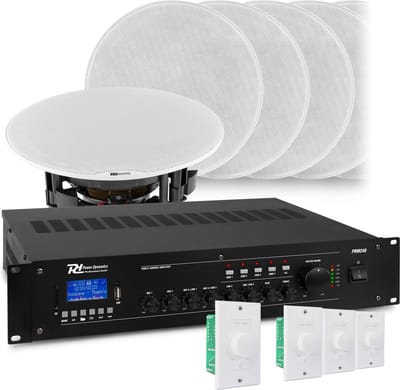 Geluidsinstallatie met Bluetooth, 4 zones, 8x inbouw speaker (5'') en 240W 100V versterker van Power Dynamics
