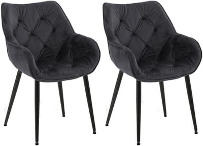 CLP Tanna Set van 2 eetkamerstoelen - Met armleuning - Fluweel/zwart