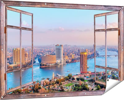 Gards Tuinposter Doorkijk De Nijl Rivier in Cairo, Egypte - 150x100 cm - Tuindoek - Tuindecoratie - Wanddecoratie buiten - Tuinschilderij