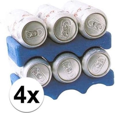 Koelelement voor blikken - 4x - 1000 ml - speciale vorm - blauw - kunststof - 22 x 10 cm