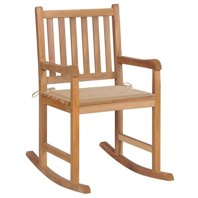 vidaXL - Schommelstoel - met - beige - kussen - massief - teakhout