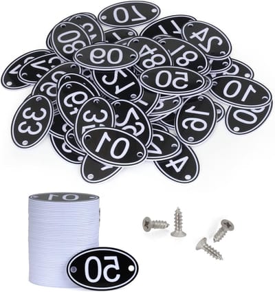 100 Sets Gegraveerde Zwarte Ovalen Nummer Tags voor Lockers met Schroeven - Van 1 tot 100, Duurzaam en Handig voor Organisatie
