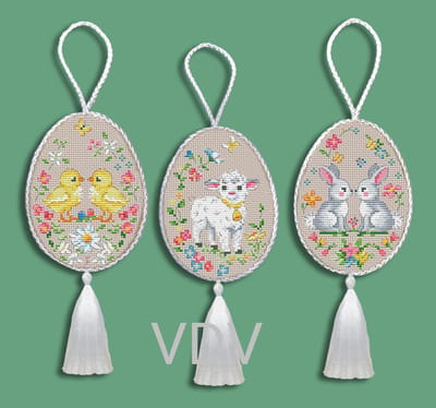 Borduurpakket VDV - Easter Toys - Paashangers Lente (3 stuks) - 390 - met DMC garens