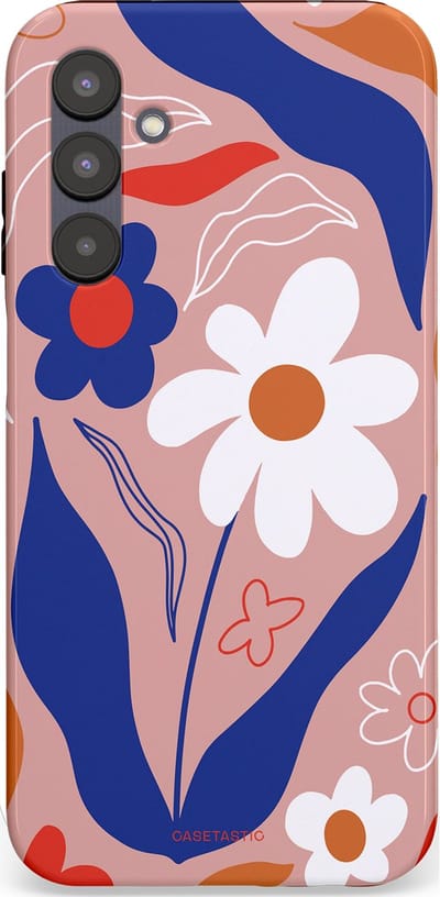 Casetastic hoesje geschikt voor Samsung Galaxy A25 - Dubbellaagse bescherming - Eenvoud in bloei - Fashion Case - Perzik Donkerblauw Wit
