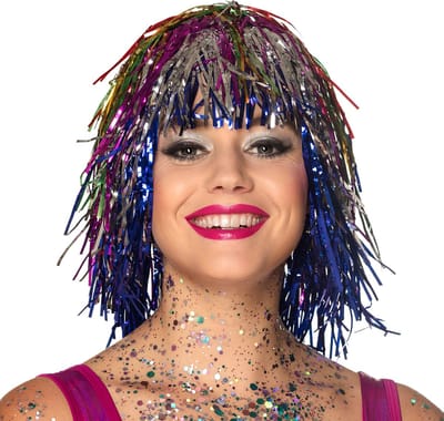 Boland - Pruik Metallic multikleur Multi - Steil - Halflang - Vrouwen - Showgirl - Glitter and Glamour