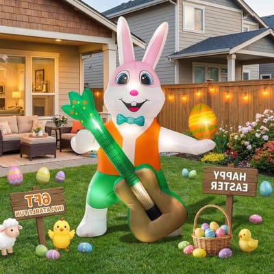 Opblaasbaar Konijn - Paasdecoratie Tuin - Paasfeest Versieren - Gigantische Verlichte Decoratie - 6 voet hoog - Multicolor
