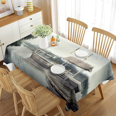 Inktlandschap Tafelkleed Meer Boom Berg Kunst Rechthoekige Tafelhoes voor Keuken Eetkamer Salontafel Decoratie 70x70cm