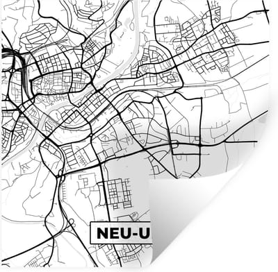 Muurstickers - Sticker Folie - Neu-Ulm - Kaart - Stadskaart - Plattegrond - 100x100 cm - Plakfolie - Muurstickers Kinderkamer - Zelfklevend Behang XXL - Zelfklevend behangpapier - Stickerfolie
