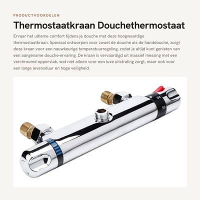 Dailygoods- Thermostaatkraan Massief Messing - Douchethermostaat met Temperatuurregeling - Thermostatische Mengkraan - Hoge Veiligheid - Eenvoudig te Monteren - Douchekraan