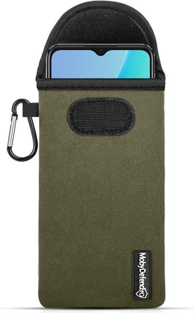 MobyDefend Hoesje - Geschikt voor Oppo A57 / A57s / A77 - Neopreen Pouch Met Karabijnhaak - Insteek - Riemlus - Groen