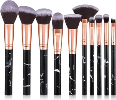 Complete Make-up Borstel Set van 10 Stuks - Marmer Design voor Professionele Aanbrenging