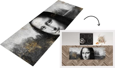 Keukenloper - Loper keuken - Mona Lisa - Leonardo da Vinci - Zwart - Wit - 150x50 cm - Keukenloper vinyl