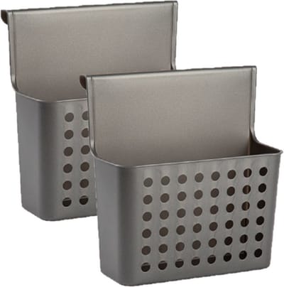 Plasticforte Badkamerrekje - Set van 2x stuks - antraciet - douche opbergmandje - 26x24 cm