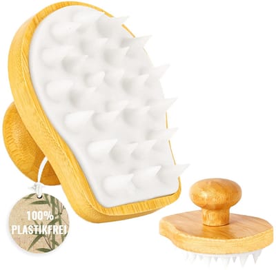 Dailygoods- Massageborstel 100% plasticvrij - Hoofdhuidmassage - Anti-roos - Duurzaam Moso-bamboe - Ergonomisch ontwerp - Stimulerende siliconen noppen - Hoofdmassageborstel
