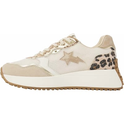 British Knights - Fable Dames Sneakers Laag - Maat 37 - Gebroken wit/Zand/Panterprint - Vrouwen Schoenen